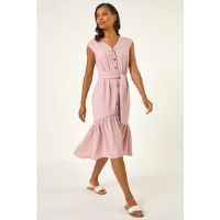 Roman V-Neck Buttoned Tie Waist Midi Dress 16 female