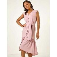 Roman V-Neck Buttoned Tie Waist Midi Dress 14 female