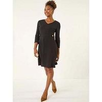 Roman Women's V-Neck Buttoned Stretch Dress in Black | Size: 14