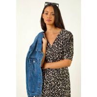 Dusk Abstract Print Front Ruched Dress 18 female