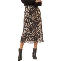 Roman Originals Animal Print Mesh Skirt for Women UK - Ladies Everyday Autumn Winter Comfy Soft Evening Vacation Work Party Night Out - Mocha - Size 18
