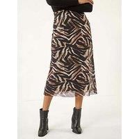 Roman Originals Animal Print Mesh Skirt for Women UK - Ladies Everyday Autumn Winter Comfy Soft Evening Vacation Work Party Night Out - Mocha - Size 10