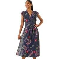 Roman Floral Print Frill Midi Dress 10 female