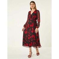 Roman Floral Frill Chiffon Midi Dress 10 female