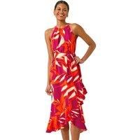 Roman Floral Print Frill Wrap Midi Dress 20 female