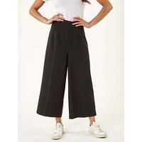 Roman Women's Petite Cropped Wide Leg Stretch Trouser in Black | Size: 14