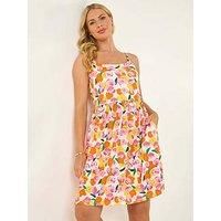 Roman Petite Tie Dye Pocket Dress for Women UK - Ladies Everyday Holiday Spring Summer Round Neckline Comfy Soft Evening Vacation Work Party - Petite Orange - Size 18