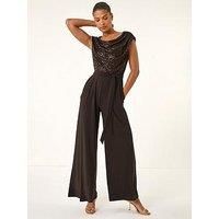 Roman Sequin Bodice Cowl Neck Jumpsuit 20 female