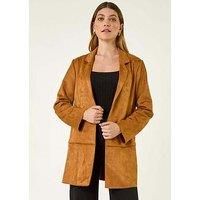 Roman Suedette Longline Thrown On Jacket - Brown