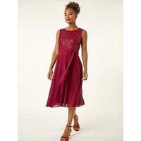 Roman Sequin Bodice Betlted Chiffon Dress 10 female
