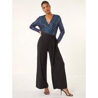 Sequin Wrap Bodice Jumpsuit For Women UK - Ladies Roman Originals