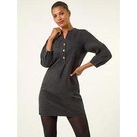 Roman Women's Cotton Denim Button Shift Dress in Black | Size: 12