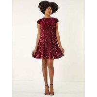 Roman Originals Sequin Bow Back Flare Dress For Women UK - Ladies Autumn Winter