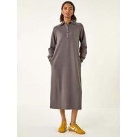 Roman Originals Buttoned Collar Midi Dress for Women UK - Ladies Everyday Autumn Winter Shirt Style Collar Comfy Soft Evening Vacation Work Party Night Out - Grey - Size 16