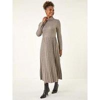 Roman Originals High Neck Pleated Midi Dress for Women UK - Ladies Everyday Autumn Winter Comfy Soft Evening Vacation Work Party Night Out - Grey - Size 16
