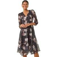 Roman Floral Print Hanky Hem Dress 12 female