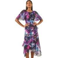 Roman Blurred Floral Frill Midi Dress 10 female