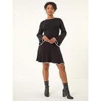 Roman Women's Petite Contrast Trim Knit Dress in Black | Size: 14