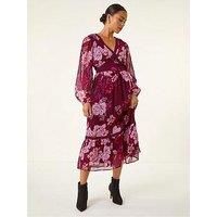Roman Petite Floral Print Trim Midi Dress For Women UK - Ladies Autumn Winter