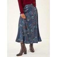 Roman Women's Ditsy Floral Print Stretch Skirt in Mid Blue | Size: 20