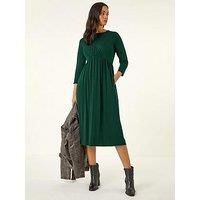 Dusk Women's Gathered Pocket Stretch Midi Dress in Green | Size: 10