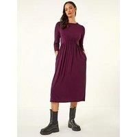Dusk Women's Gathered Pocket Stretch Midi Dress in Wine | Size: 8
