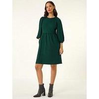 Dusk Fashion Textured Blouson Puff Sleeve Dress Women UK - Ladies Autumn Winter