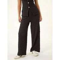 Dusk Women's Textured Wide Leg Stretch Trouser in Black | Size: 12
