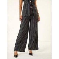Dusk Women's Pinstripe Wide Leg Stretch Trousers in Black | Size: 16