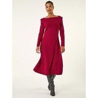 Roman Floral Bardot Knit Midi Dress - Red