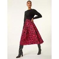 Roman Women's Animal Print Twist Front Midi Dress in Red | Size: 14