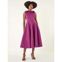 Roman Chiffon Flower Trim Premium Stretch Dress 12 female