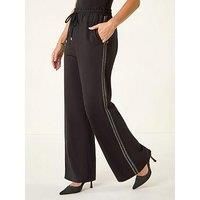 Roman Women's Petite Drawstring Side Stripe Trousers in Black | Size: 12