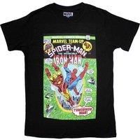 Marvel Comics Men's Spiderman & Iron Man Comic Cover T-Shirt in Black | Size: Medium