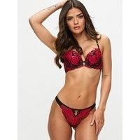 Ann Summers Endless Attraction Thong Black/Red, Womens Underwear with Mesh Back, Delicate Floral Lace & Centre Charm, Flattering & Easy to Wear G String Knicker - Womens Lingerie