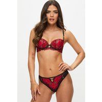 Ann Summers Endless Attraction Brazilian Knickers – Sheer Mesh & Floral Ciré Embroidered Women/'s Underwear with Keyhole Detail & Minimal Coverage – Irresistible Womens Lingerie (Black/Red)