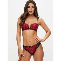 Ann Summers Endless Attraction Brazilian Knickers – Sheer Mesh & Floral Ciré Embroidered Women/'s Underwear with Keyhole Detail & Minimal Coverage – Irresistible Womens Lingerie (Black/Red)