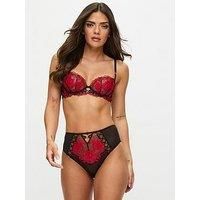 Ann Summers Endless Attraction High Waist Brazilian Black/Red, Womens Underwear with Mesh Back, Delicate Floral Lace & Centre Charm, High Waisted and Full Coverage Knicker - Womens Lingerie
