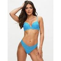 Ann Summers Sexy Lace Padded Plunge Bra, A-D Cup, Curve-Enhancing Womens Underwear with Padded Cups & Underwire, Removable Mini Pads for Smaller Sizes, Adjustable Straps Aqua - Womens Lingerie