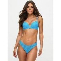 Ann Summers Sexy Lace Thong Low-Rise Womens Underwear, Mesh Back, Delicate Floral Lace & Centre Charm, Cotton Gusset – Stylish and Comfortable G String for Minimal Lines Aqua - Womens Lingerie