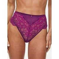 Ann Summers Sexy Lace Brazilian Knickers for Women Stylish and Comfortable Womens Underwear with Mesh Panels & Brazilian Cut Back, Low-Rise Fit with Cotton Gusset Dark Purple - Womens Lingerie
