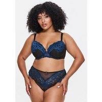 Ann Summers Sexy Lace Padded Plunge Bra Curve-Enhancing Womens Underwear with Padded Cups & Underwire, Removable Mini Pads for Smaller Sizes, Adjustable Straps Black/Blue