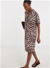 JD WILLIAMS Linen Collared Short Sleeve Tunic Dress 10