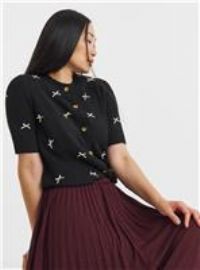 JD WILLIAMS Bow Short Sleeve Cardigan Black 12-14