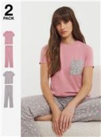 JD WILLIAMS Value 2 Pack Pyjama Set Spot Print 24-26