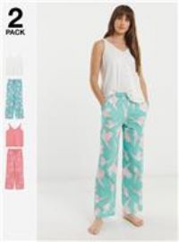 JD WILLIAMS 2 Pack Cotton Pyjama Set Floral Bird 32-34