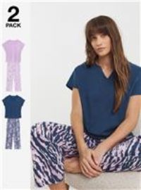JD WILLIMAS 2 Pack Cotton Pyjama Set Floral Zebra 8-10