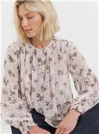 JD WILLIAMS Georgette Collarless Blouson Sleeve Blouse Floral Print 28