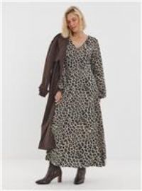 JD WILLIAMS Long Sleeve Textured Jersey Dress Leopard Print 8
