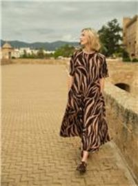 JD WILLIAMS Short Sleeve Care Free Maxi Dress Brown Print 28